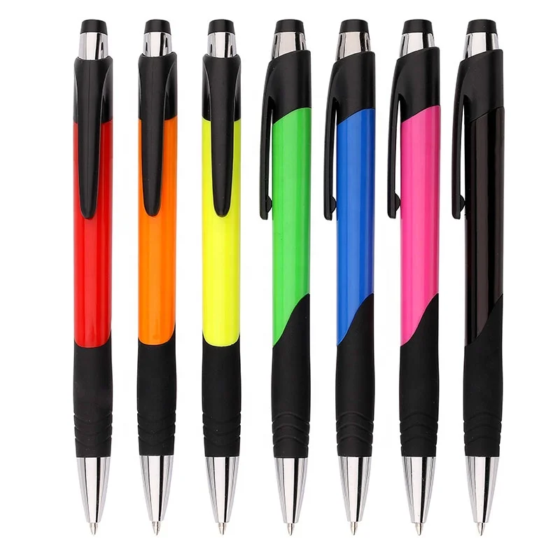 High Quality Solid Colored Black Clip And Rubber Grip Fancy Boligrafos Ball Point Pens