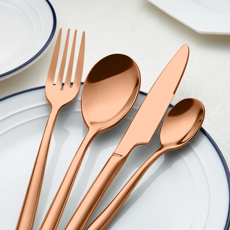 Luxury 4-5 Piece New Rose Gold Black Stainless Steel Flatware Set Dishwasher Safe Tea Dessert Wedding Restaurants Spoon Cutlery