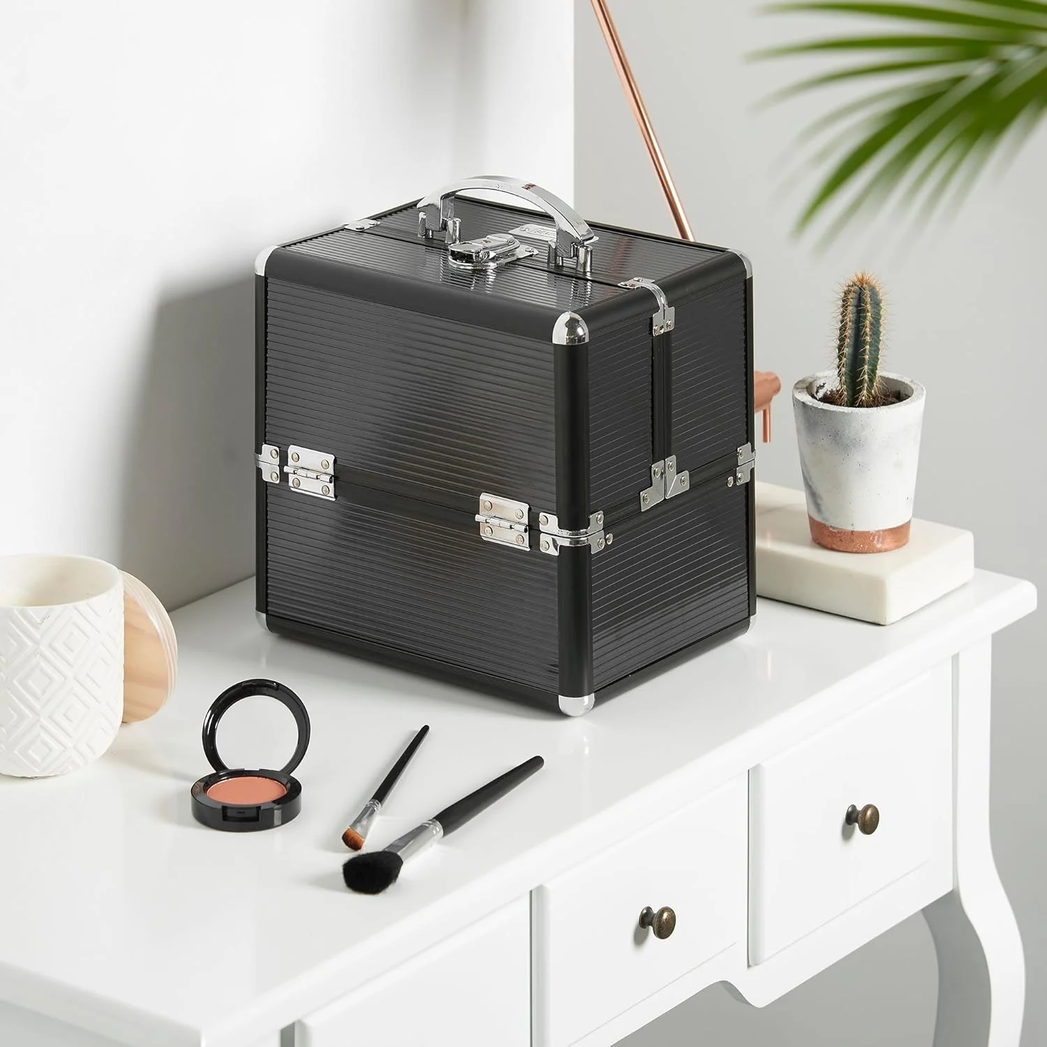 Professional Rose Gold Acrylic Makeup Artist Travel Train Case Open Closure Cosmetic Storage Organizer Printed Candy Flower