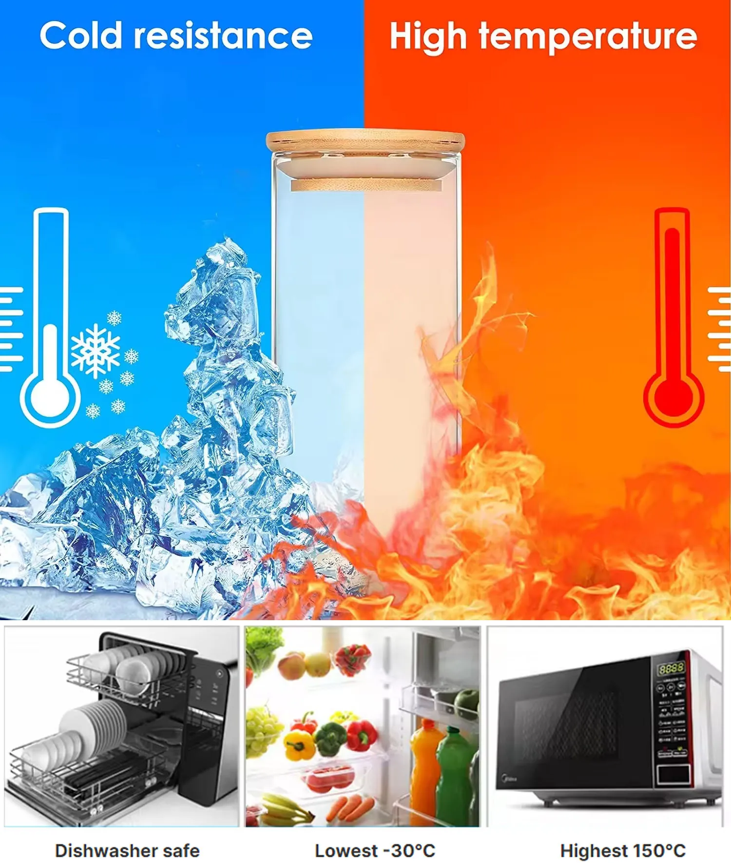 Borosilicate Bamboo Lid Glass Storage Jars Set Glass Sugar Coffee Tea Canister With Bamboo Lid For Kitchen