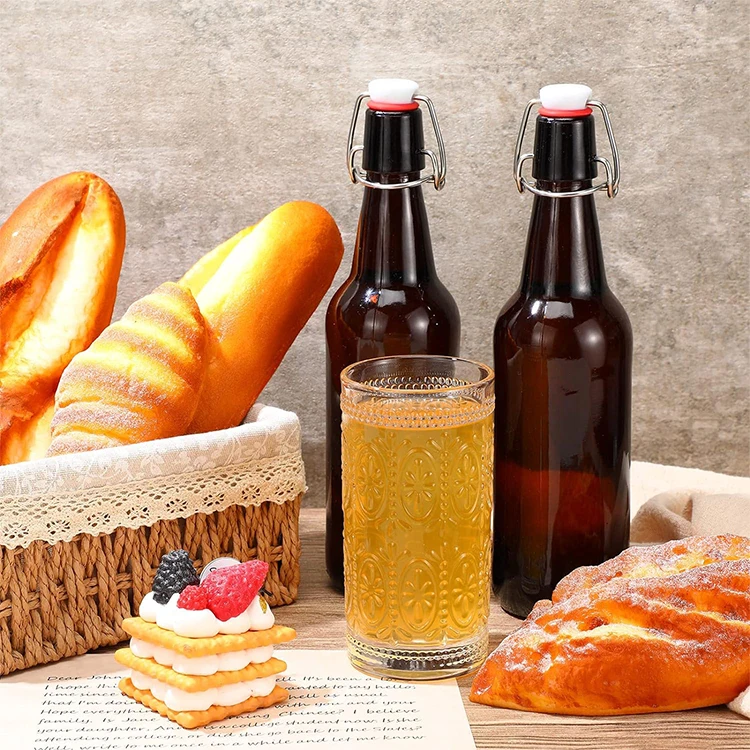 Classic Flip Lid Drink Glass Beer Bottles Swing Top Glass Bottle For Beverage Wine Water With Airtight Stopper Cap