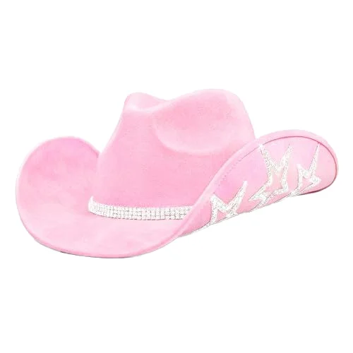 Lihua Unisex 11-Color Rhinestone Stars Felt Cowgirl Hat Western Cattlemen Suede Cowboy Hats for Adults Novelty Party Accessory