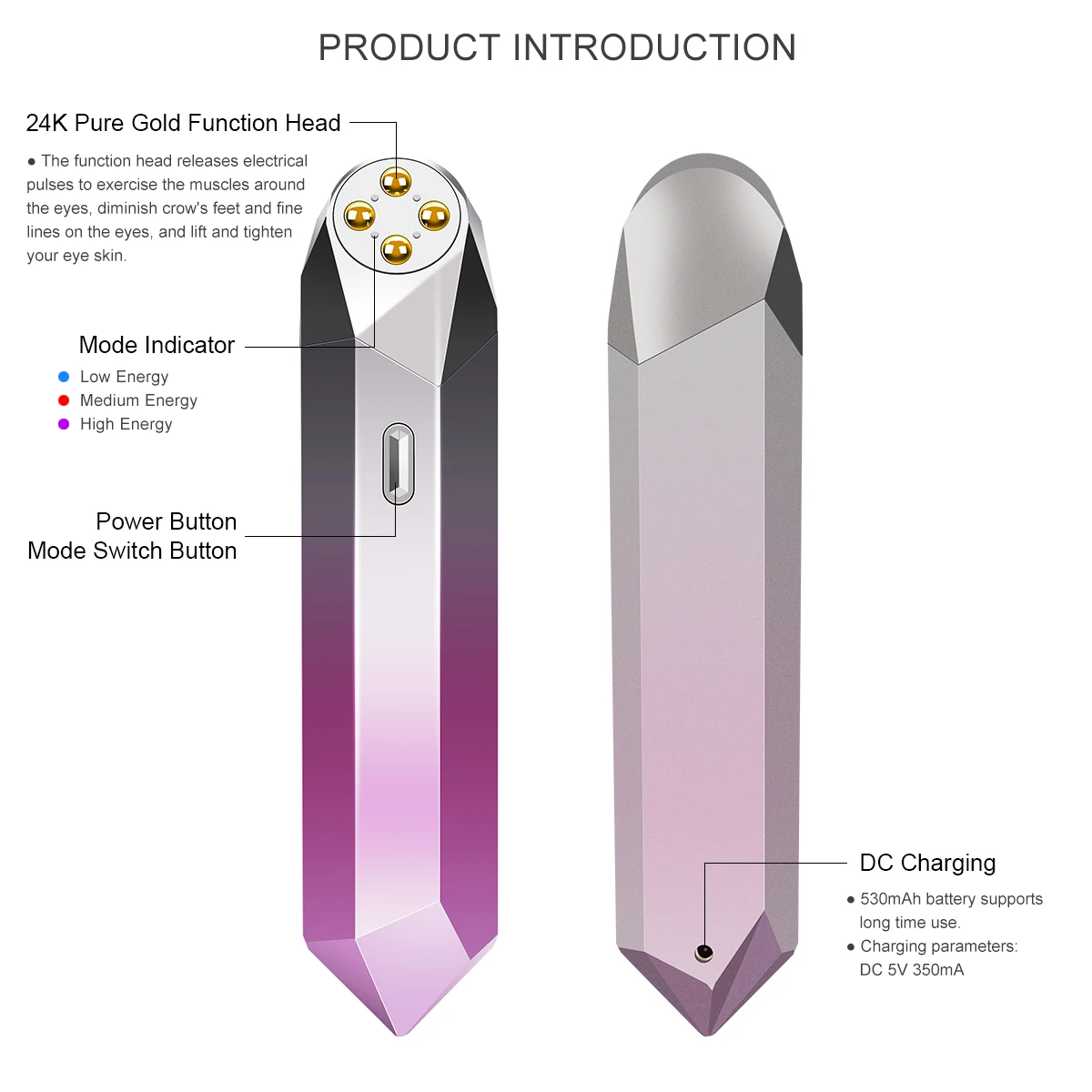 
Electric Led Eye Beauty Instrument 24K Gold Face Massage Eye Massager For Dark Circles 