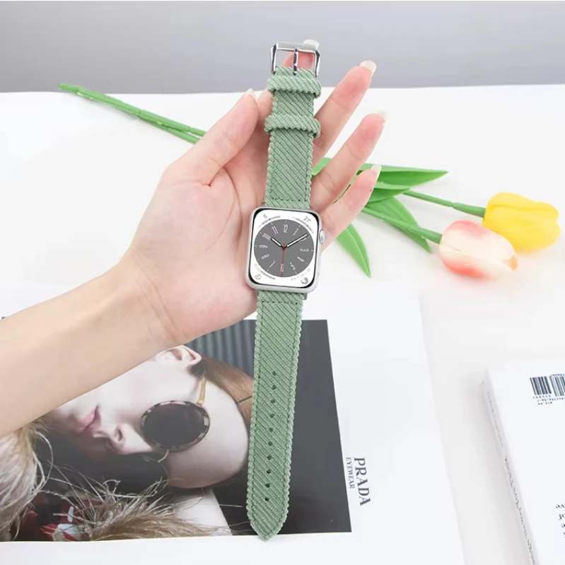 Women Men Adjustable Sport Braided Corduroy Velvet Woven Nylon Braided Loop Watch Band Strap For Smart Watch Series 49mm