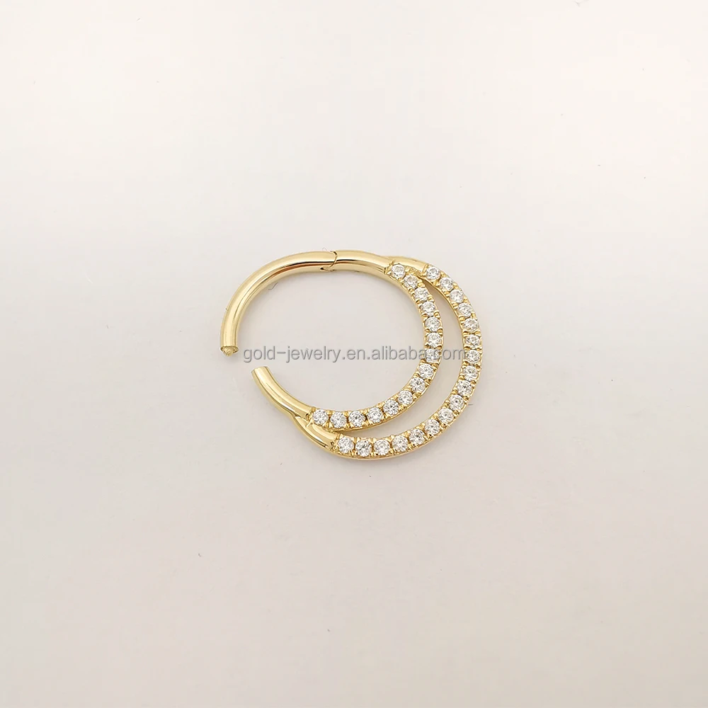 14k Solid Yellow Gold Piercing Jewelry Hoop Zircon Nose Rings Cute Design Fine Jewelry