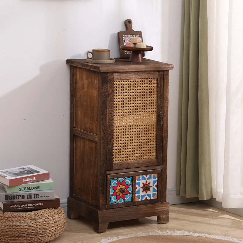 Nordic solid wood furniture storage wooden cabinets with rattan drawers living room large capacity high-grade coffee table chest