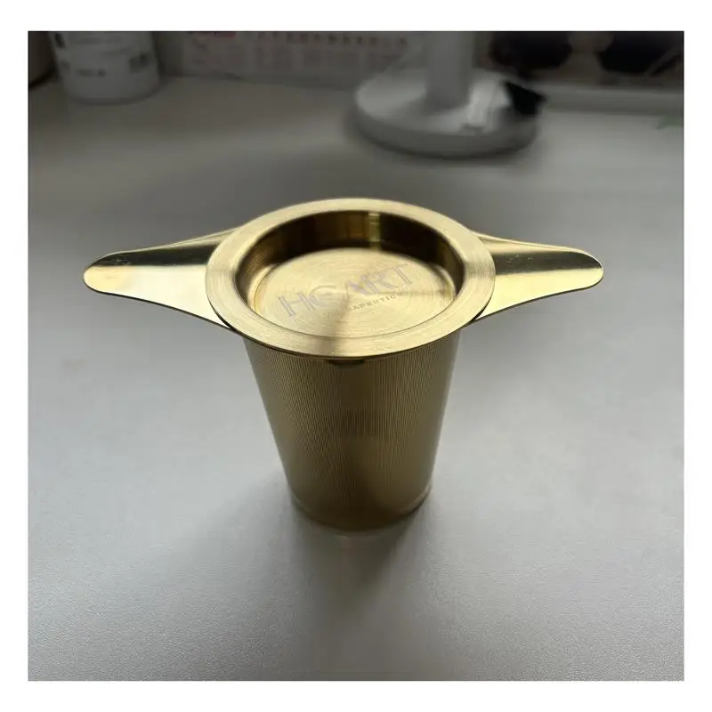 Double Handle Fine Mesh Loose Leaf Tea  Filter Strainer/ Reusable Loose Leaf Gold Tea Infuser Strainer With Logo