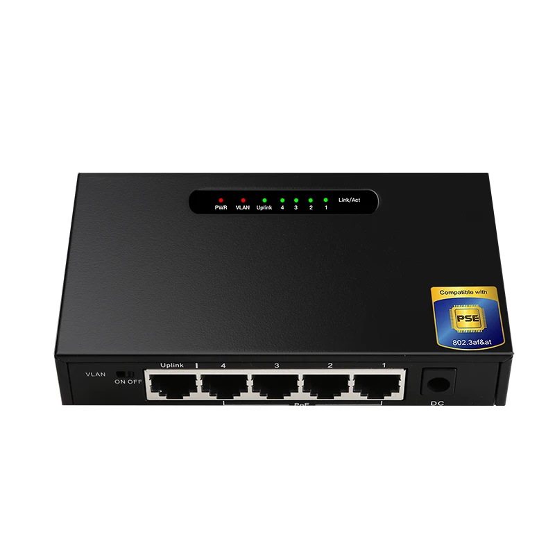 Desktop 5-Port 10/100/1000Mbps 4Port 1G PoE+1Port Uplink Ethernet Switch Unmanaged PoE Switch Vlan support