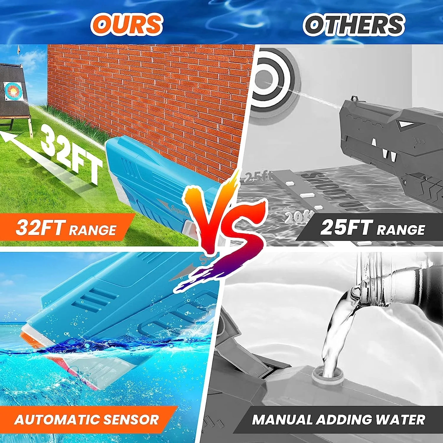 Rechargeable Electric Water Gun 280ml Capacity Kids Outdoor Shooting Fun Space Water Gun