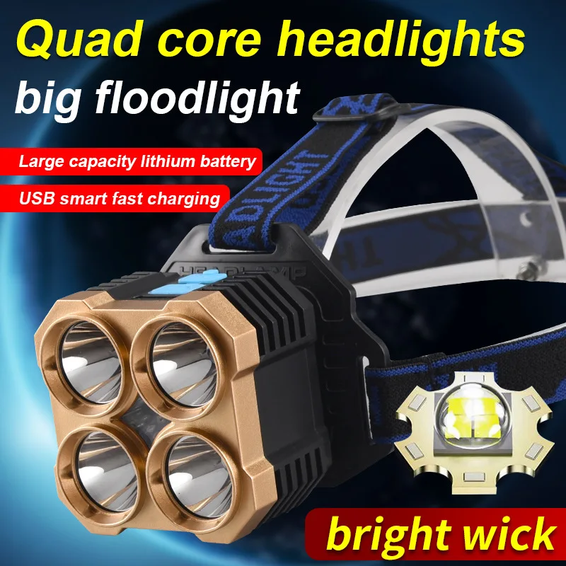 D241 открытый 4LED Фары Водонепроницаемый USB перезаряжаемые фары Шахтерская факел проблескового света лампы 18650 бег светодиодные с
