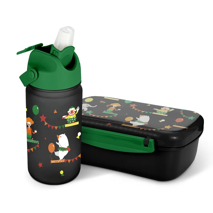 Custom Logo Compartment Leakproof Durable Plastic Bento Lunch Box for Kids with stainless steel water bottles gift sets