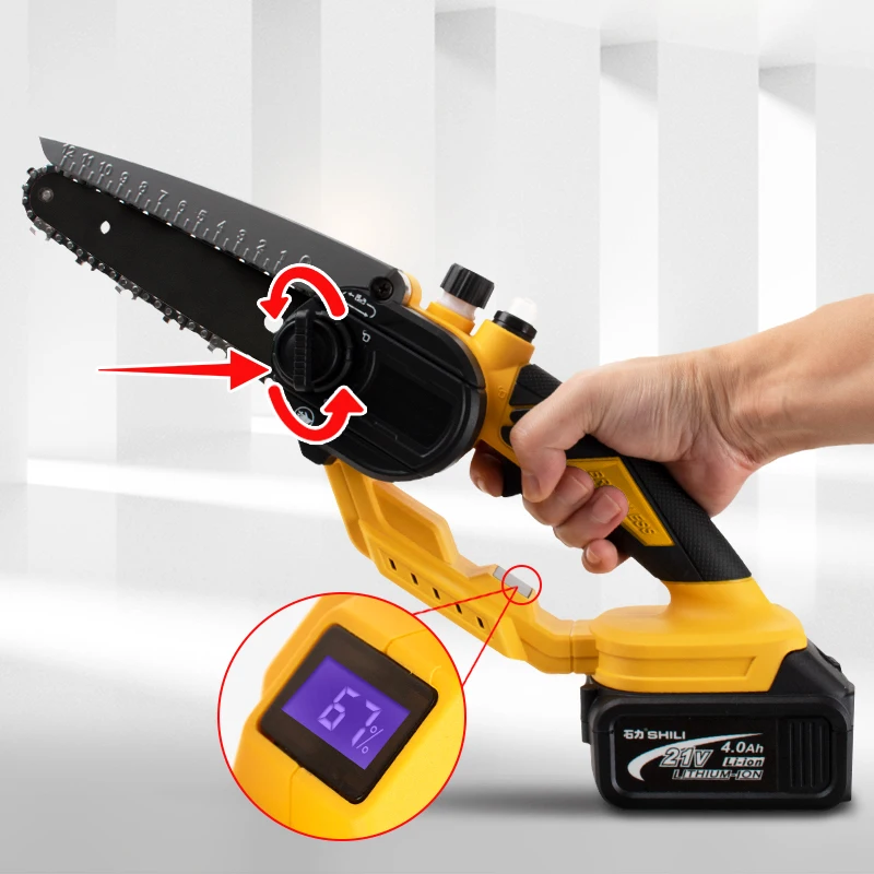 Power Display Cordless Mini Chain Saw 6 Inch Portable Non-slip Handle Chainsaw for Wood Cutting Tree Trimming Gardening Camping