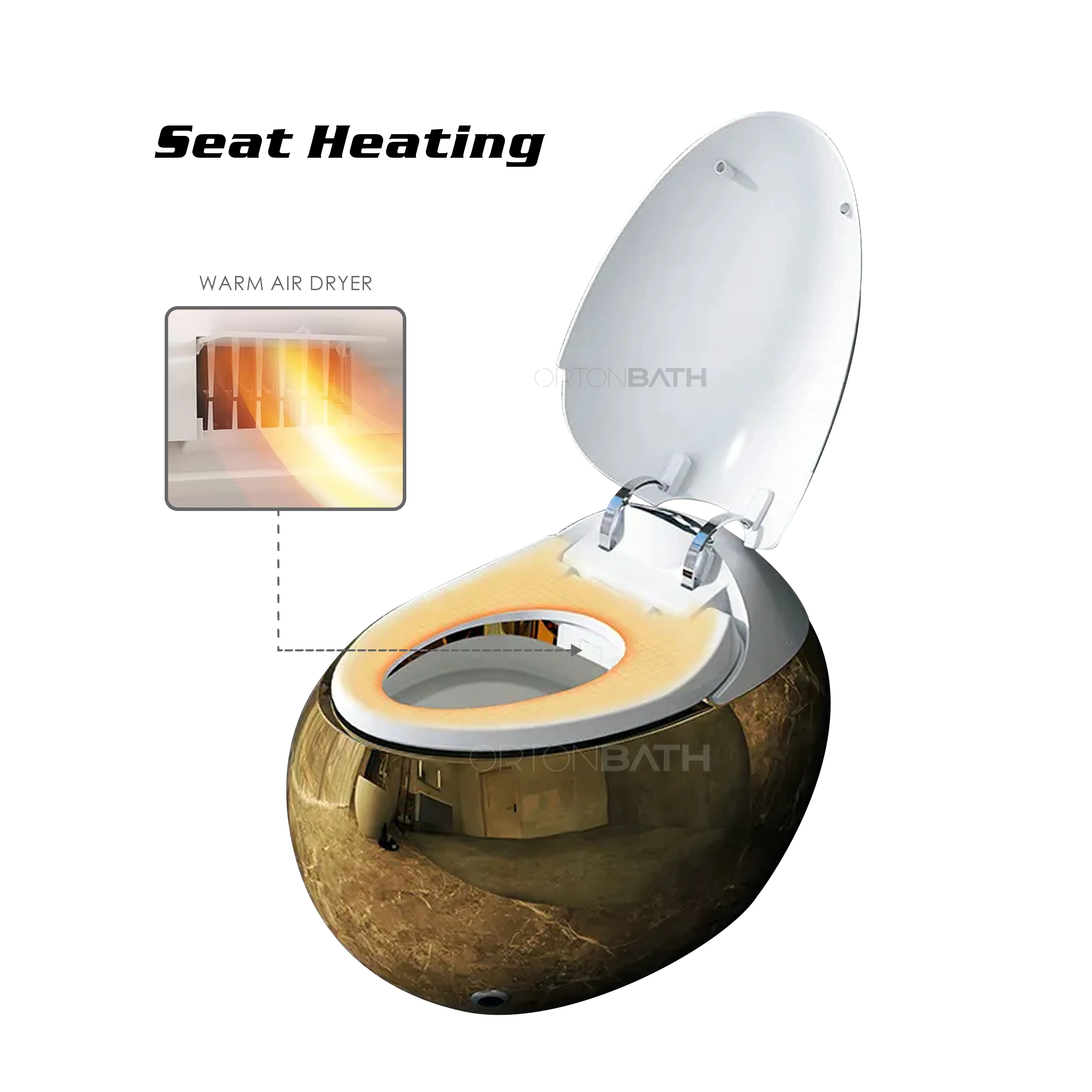 ORTONBATH electroplating gold Luxury design ceramic gold toilet set bathroom two pieces sanitary ware gold color smart toilet