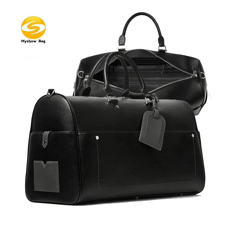 Custom Black Vegan Leather Mens Duffel Travel Gym Bag Fashion Weekender Bag For Men