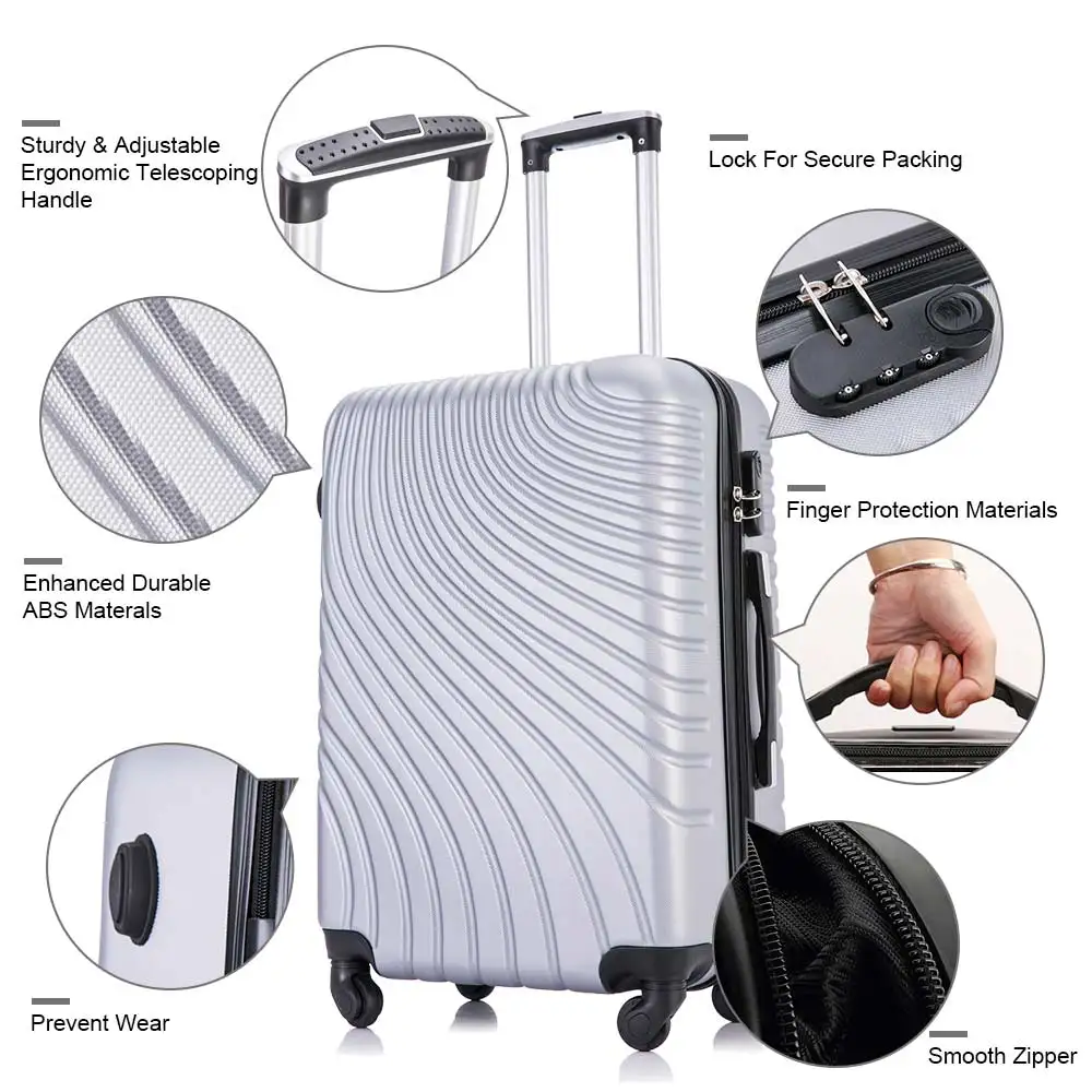 
Free shipping for district 6 area from US lock for secure packing finger protection material smooth zipper 3 pcs luggage set 