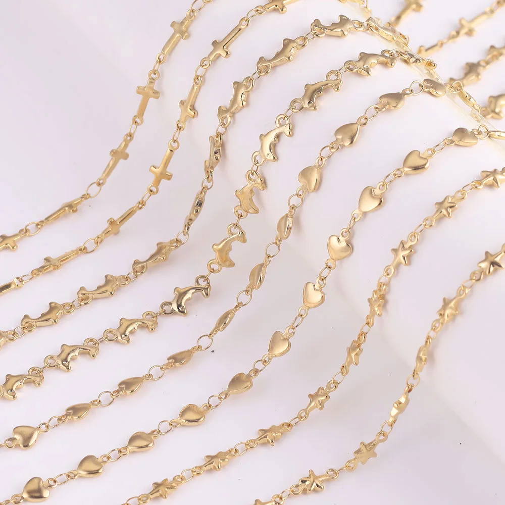 CAIOOCHE Cross Start Leaf Dolphin Heart Chain DIY Handmade High Quality Stainless Steel Gold Chain Sell By Meters