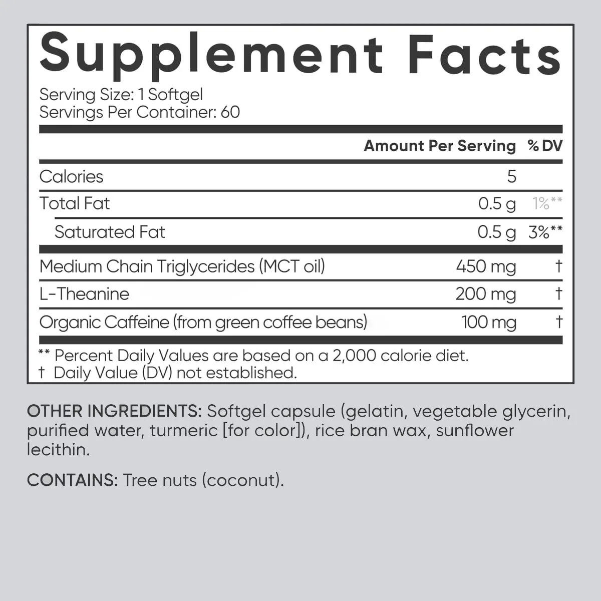 OEM Vegan L-Theanine Caffeine Softgels with MCT Oil Adult Supplements in Capsule Dosage Customizable Caffeine Supplement