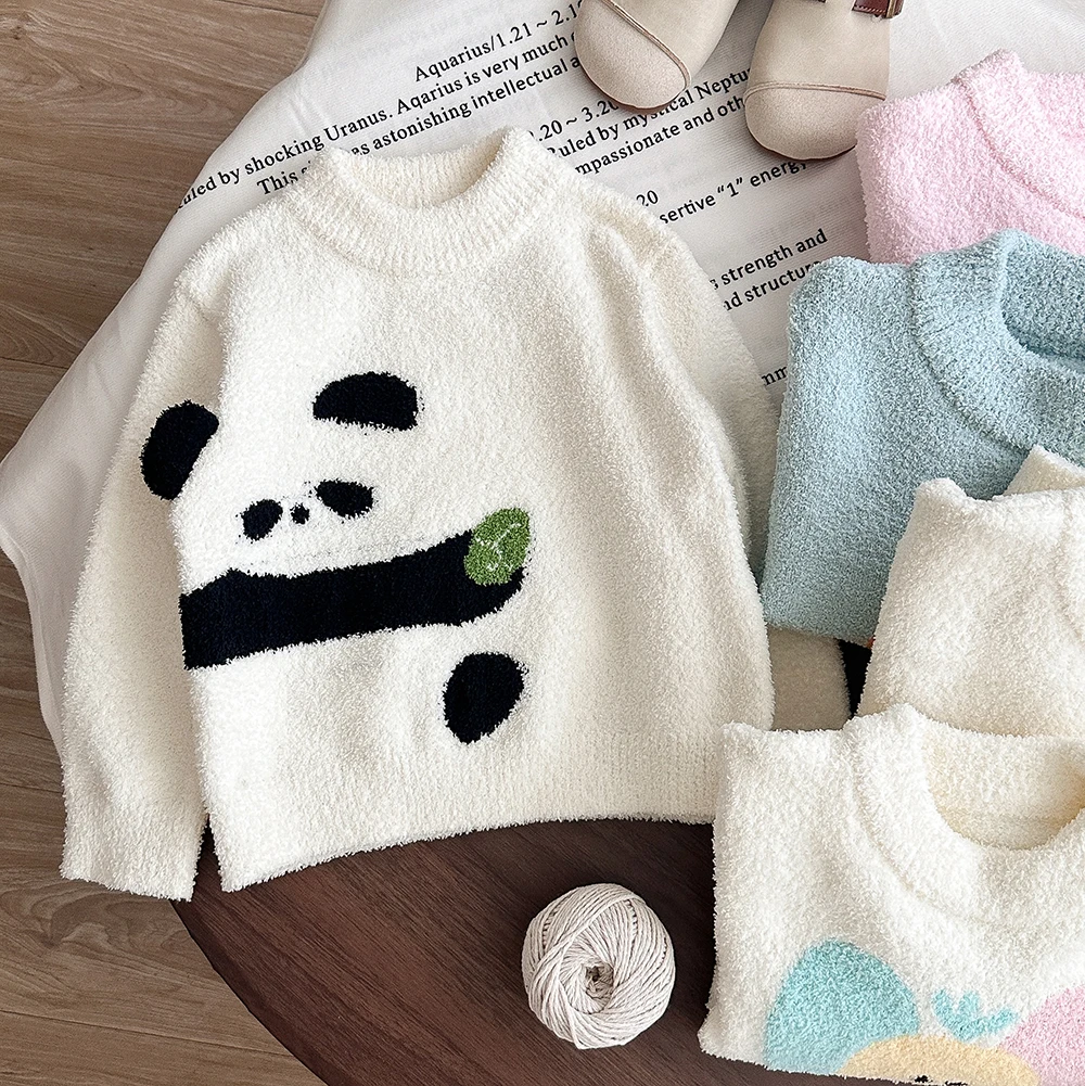 Purorigin Verified Suppliers Kids Clothing Kids Outfits Girls Cute Panda Soft Fleece Winter Warm Knitted Sweaters For Children