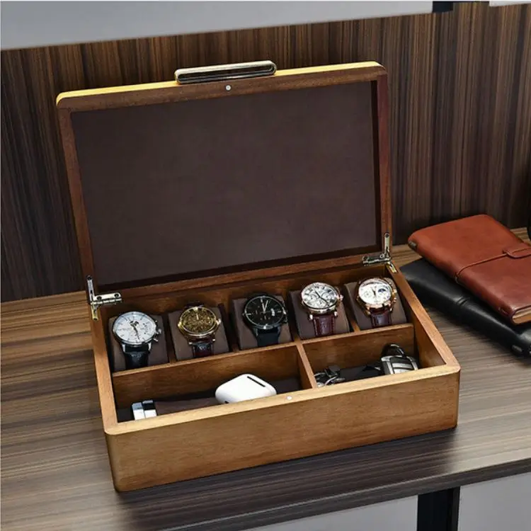 Custom Logo Wooden watch Boxes luxury Case Magnetic Multiple slots watch storage Wood Watch Box