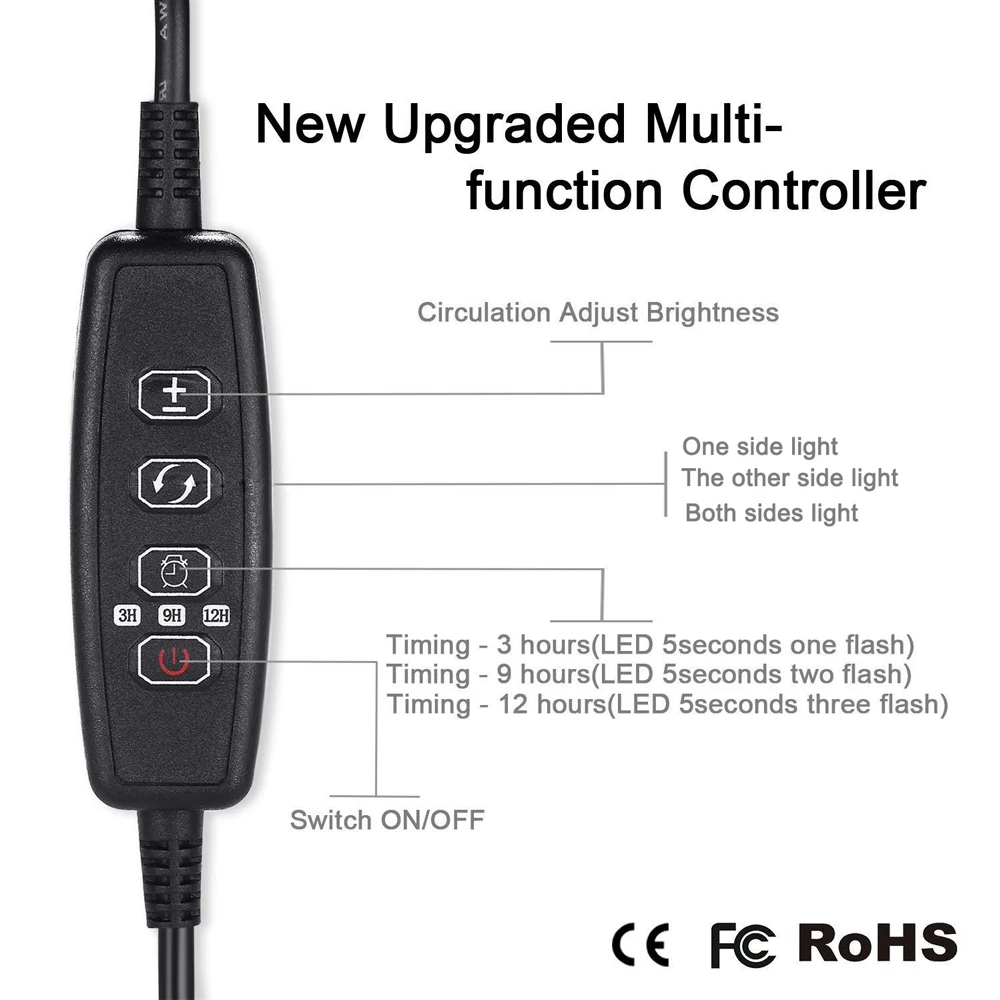 LED Grow Light USB 4 Head Timer Setting 4/8/12H 5 Dimmable Levels Full Spectrum Growth Lamp For Greenhouse Box Flowers Plants