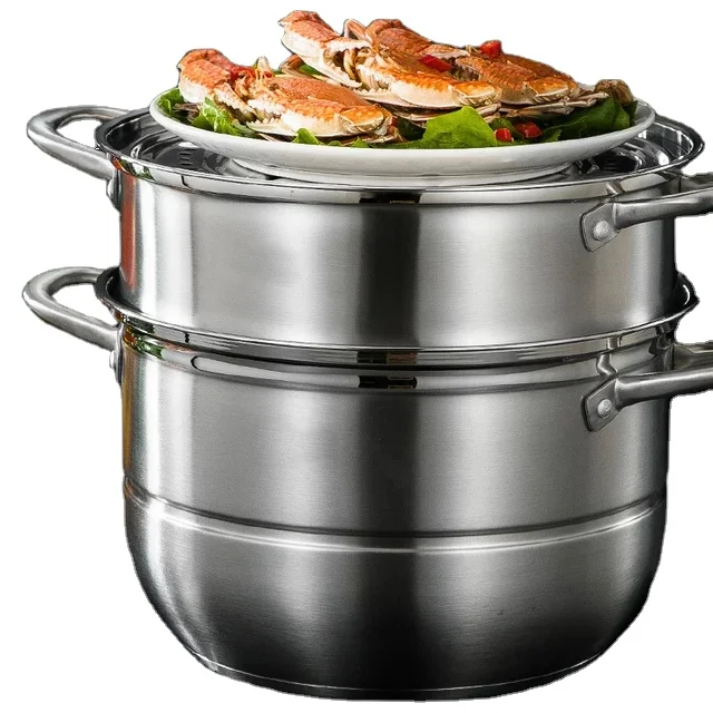 Большая Паровая кастрюля из нержавеющей стали с двойной палубой, суповая кастрюля, дешевая пароварка, кастрюля для приготовления пищи в индустриальном стиле