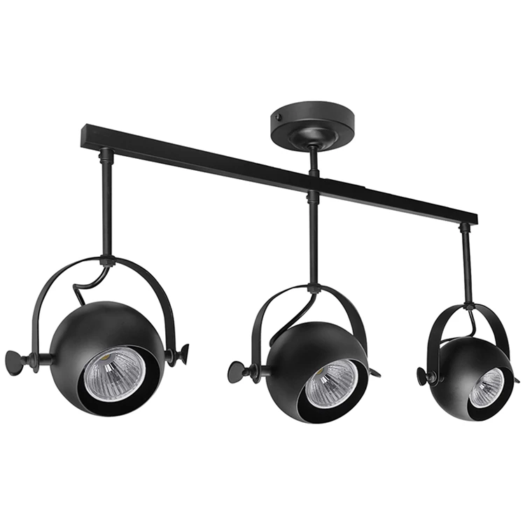 Потолочный светильник в стиле ретро, промышленный, 3 направления, настраиваемый глазный шар GU10, трековые светильники с черной металлической отделкой