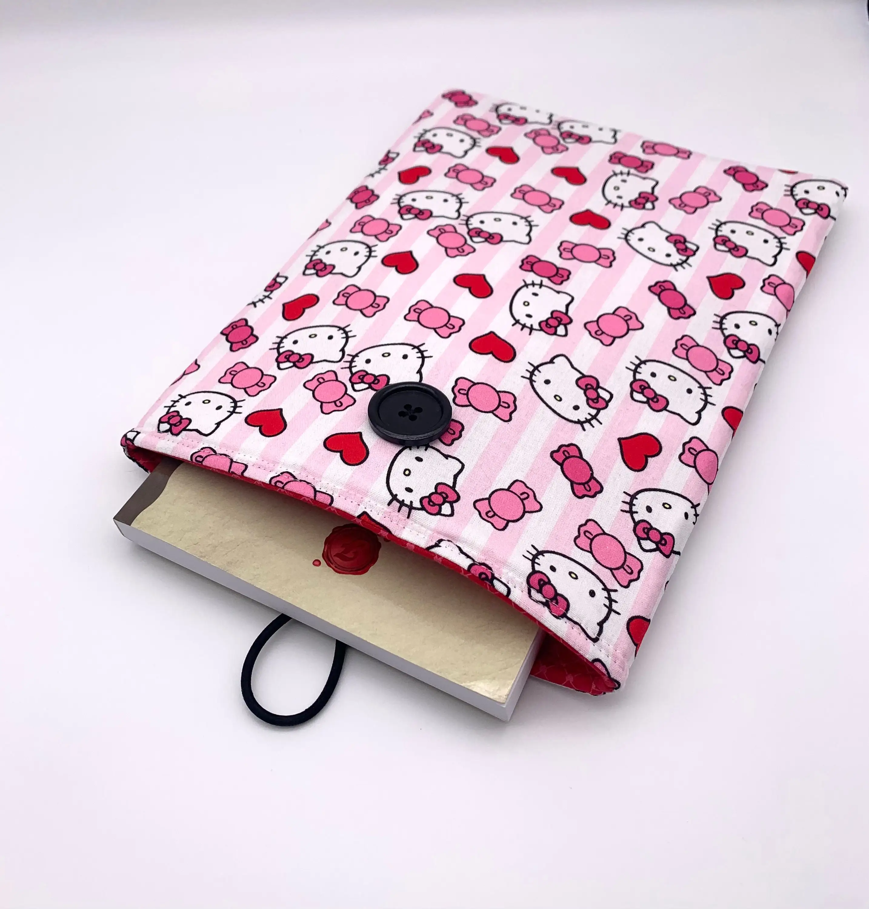 boutique custom book pocket button book cover exquisite print pink cute paperback book sleeve