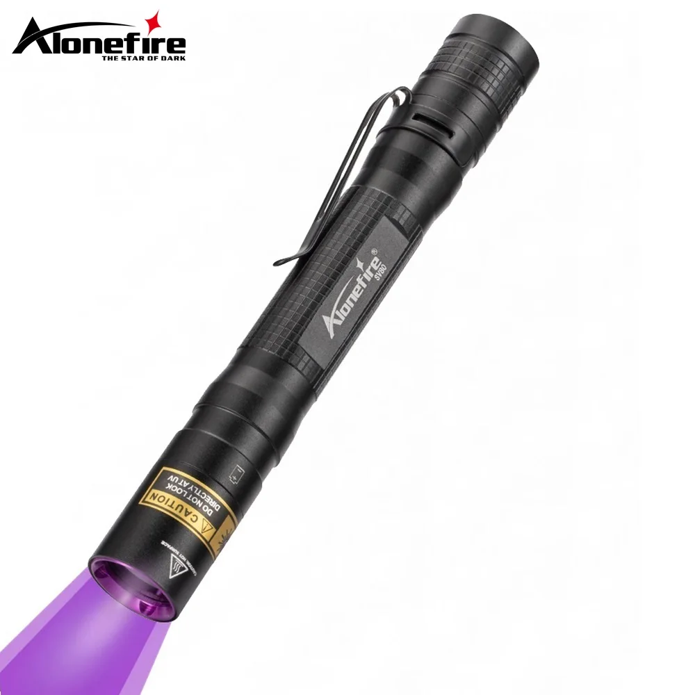 Alonefire SV80 365nm UV led flashlight powerful Invisible Blacklight Torch Light Money Pet Stains Marker Ore Check AA battery