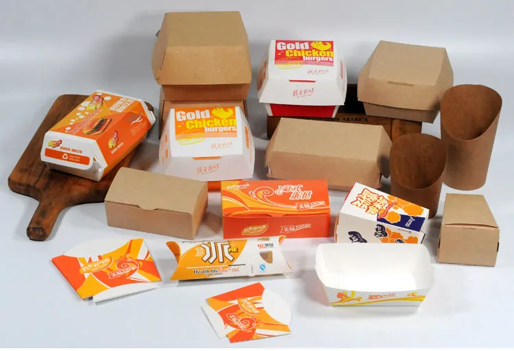 Luxury Takeaway Custom Printing Cardboard Paper Kraft Clamshell Pizza French Fries Chips Bento Burger Hamburger Packaging Box