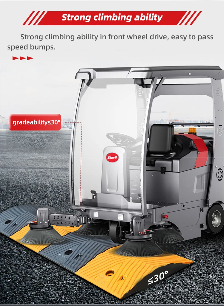 STERLL ST8 ride on floor sweeper iron scrurf woodchip warehouse workshop sweeping tricycle with water gun