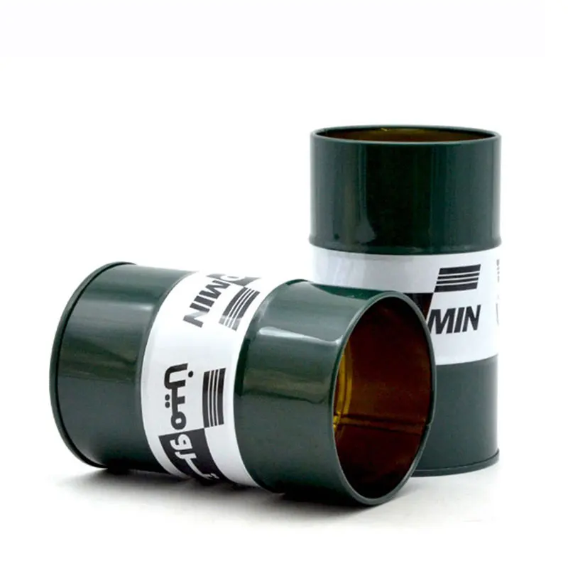 Oil drum shape metal pen holder cool metal tin container pen box for pen and pencils wholesale