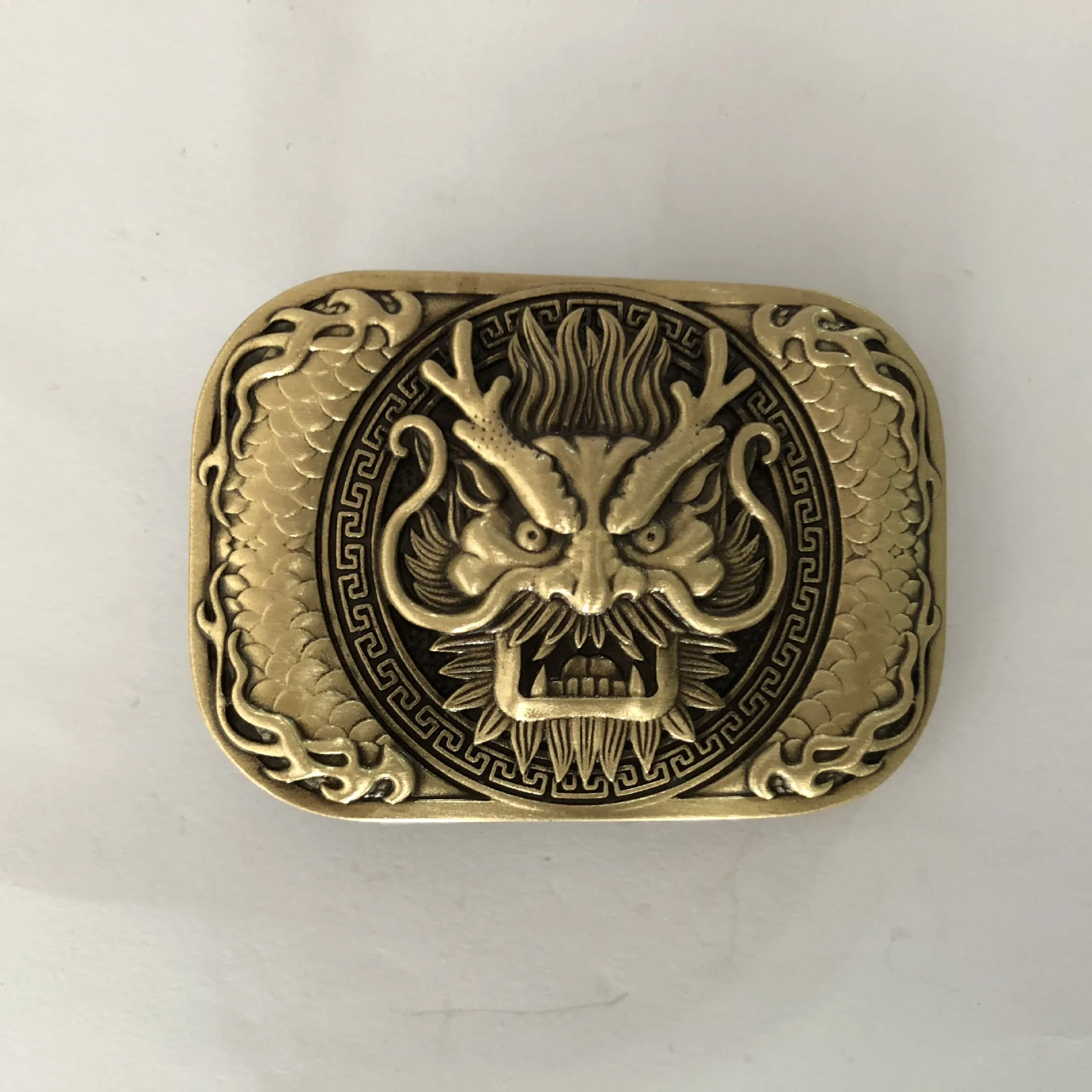 High quality inner width 40mm customized solid brass dragon head western name plate belt buckle