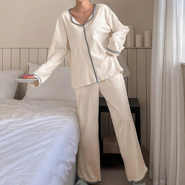 Custom Soft Lightweight V-neck Cardigan Sleepwear Bamboo Womens Pyjamas Set Pijamas Modal Pajamas Women