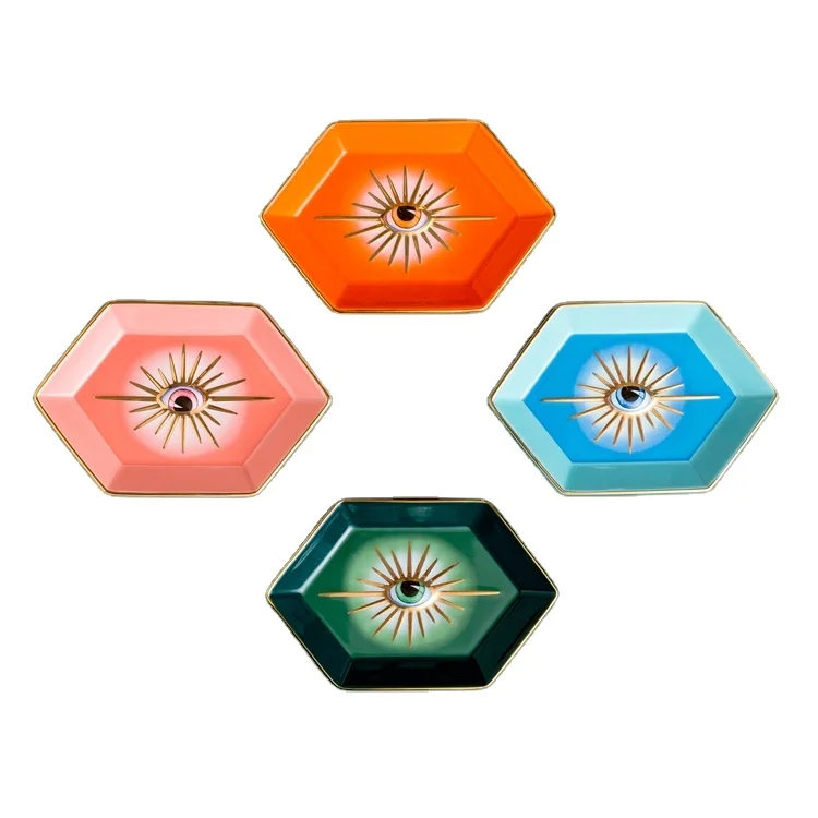 Custom Printed Trinket Tray Ceramic Jewelry Display Tray Eye Decor Plate Decorative Dish Plate Wedding