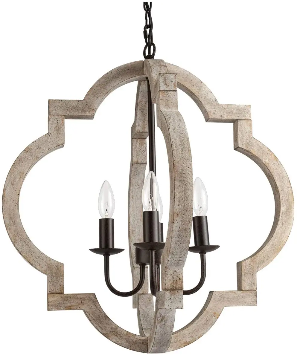 Farmhouse wooden chandelier geometric chandelier 4 lights suitable for indoor kitchen island dining room living room foyer