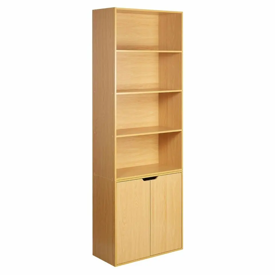 New Wooden Bookcase Bookshelf 6 Tier Shelves Free Shelving Cupboard Storage