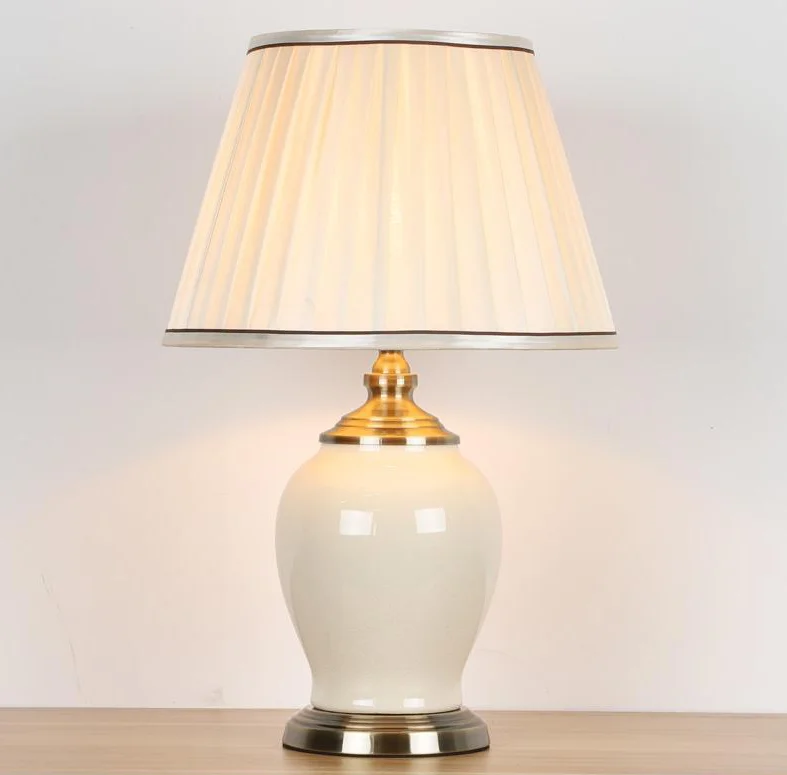 Himalayan salt lamp fabric white bedroom desk night lamp shade Chinese classic ceramic table lamp old