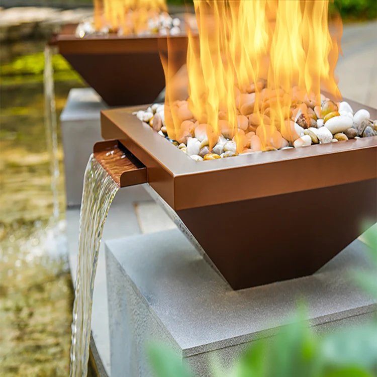 Swimming Pool Water Feature Square Corten Steel Fire Pit Water Bowl