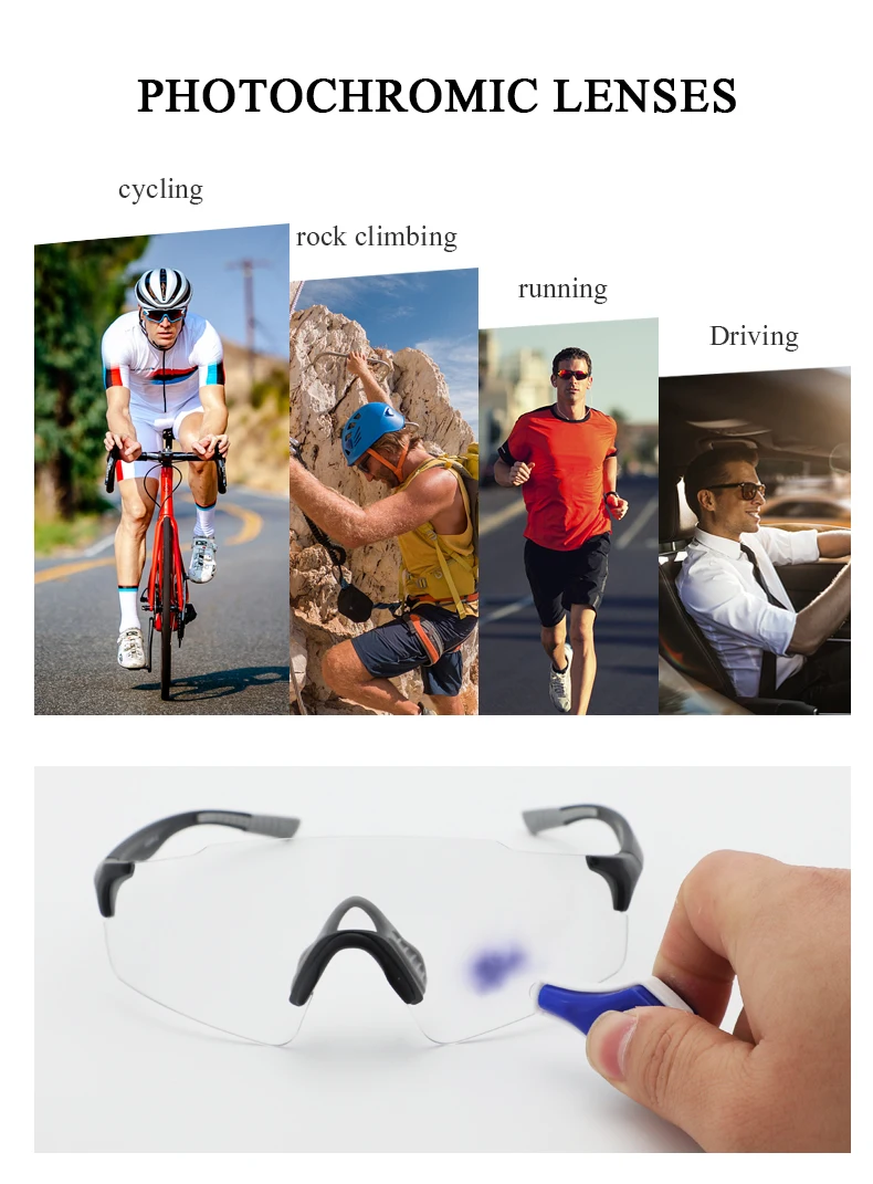 Outdoor HD tac driving frameless glasses clear lens changing photochromic sports cycling sunglasses for men woman biking