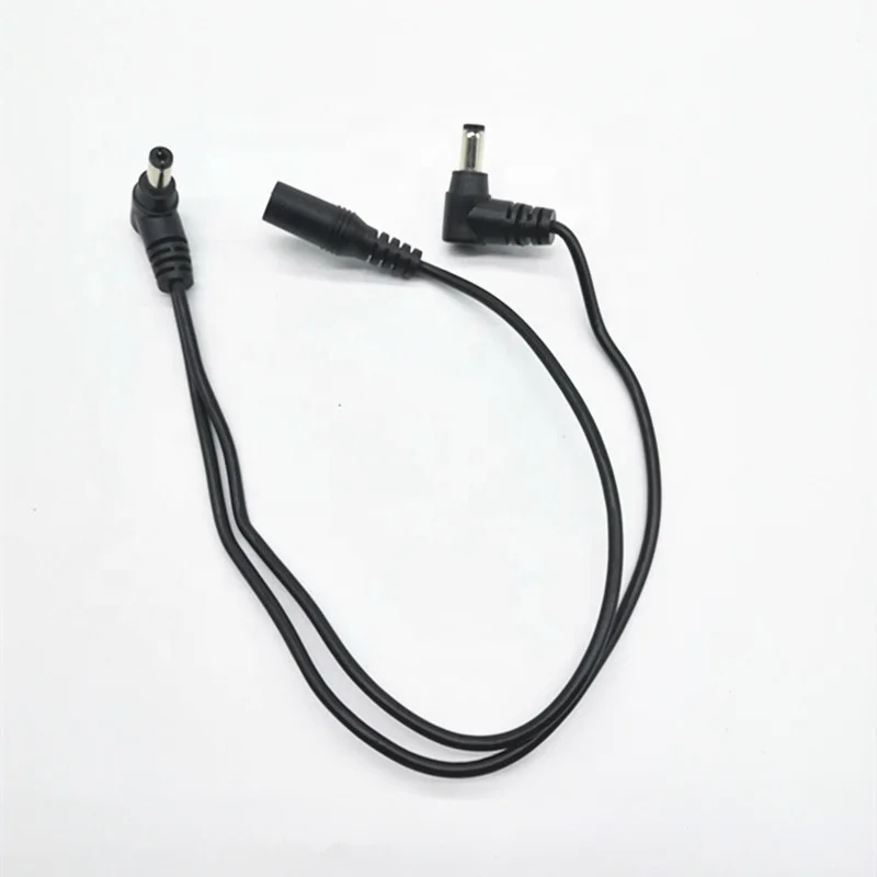2464 wire 20AWG Black Right angle 5.5x2.1mm male  to DC 5521 male + DC 5.5*2.1mm female  Power plug Splitter Cable