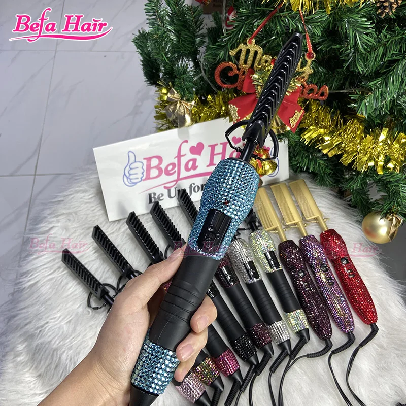 High Temperature Resistant Multi-purpose Hot Comb with Rhinestone Hot Comb Straightener Electric Hair Straightener