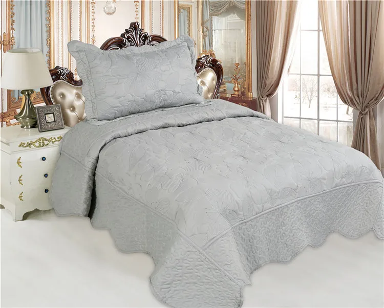 Bedspread Sets Gray Queen King Size Flower Stitching Quilt Set Colcha For Bedroom Decoration Coverlet