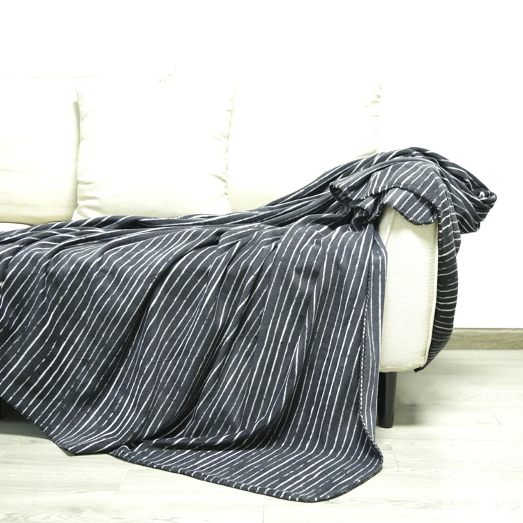 Wholesale RTS High Quality Heavy Weight Print Stripe Yoga blanket Polar Fleece Blanket Throw Chunky Knit Blanket