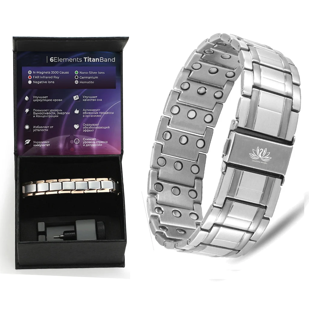 Custom Magnetic Titanium Bracelet High Polishing Therapy Band 3 x N52 Magnets 23cm Length OEM Manufacturer