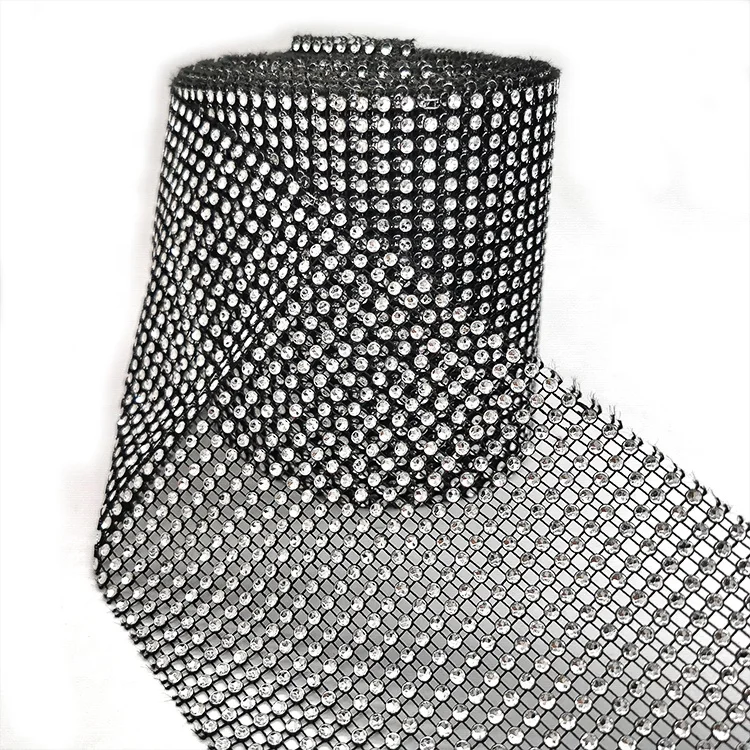 24 line black with silver rhinestones diamond mesh plastic trimming for garment accessories