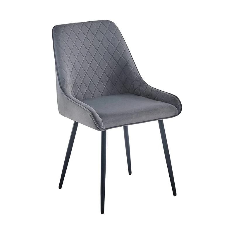 
European style comfortable hotel coffee chair modern fabric velvet gray dining chair with black metal legs 