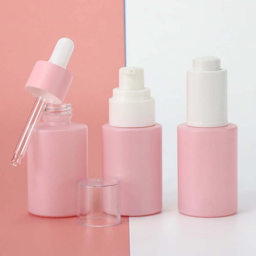 80ml 100ml150ml Transparent/frosted Straight Round Toner Lotion Pump Glass Oil Bottle Luxury with Matte Silver Gold Black  Cap