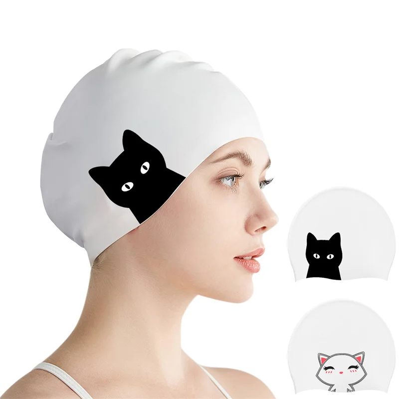 Girls Cute Cartoon Durable Silicone Long Hair Kids Teens Adults Waterproof Swimming Cap