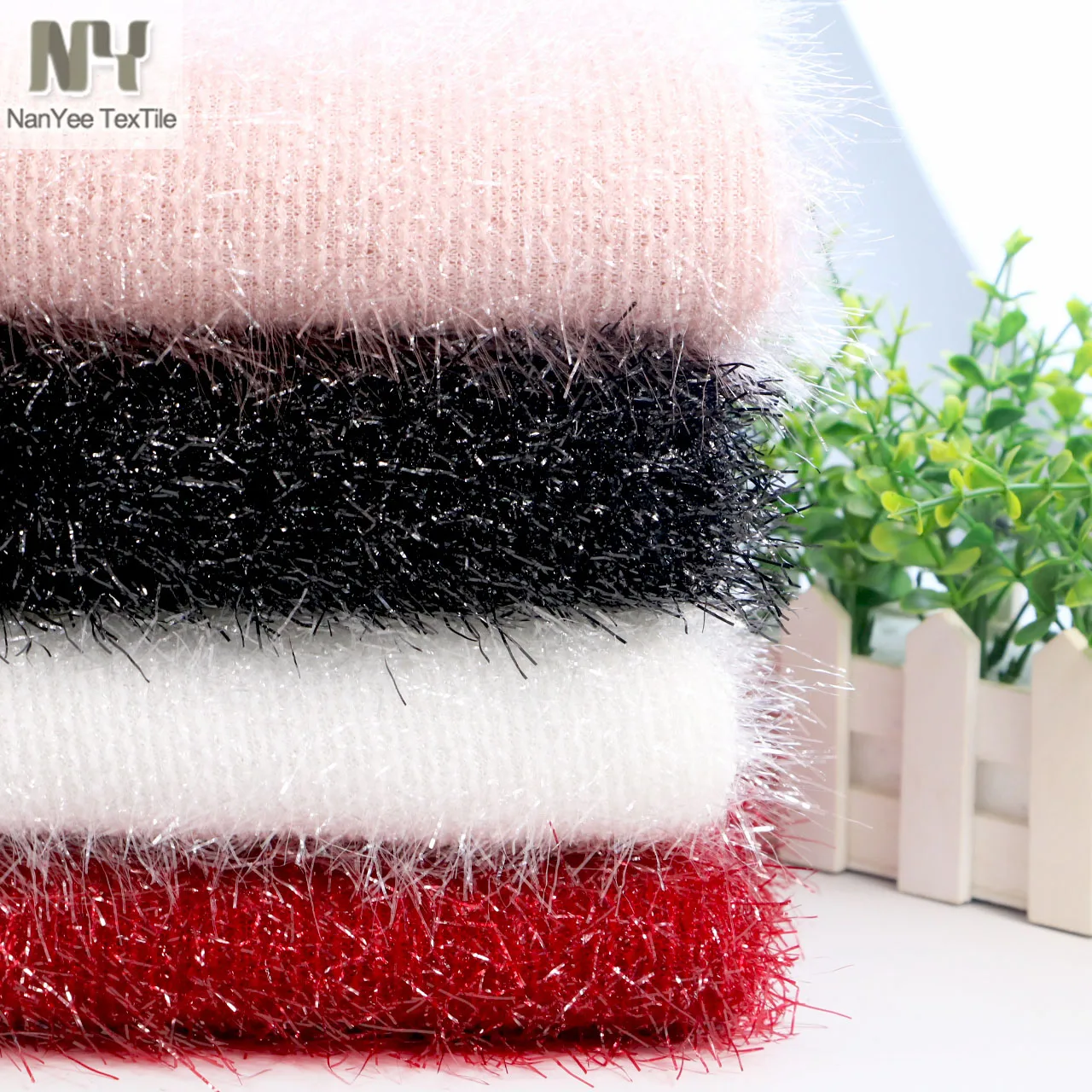 Nanyee Textile New Shiny Long Pile Fibre Glass Sweater Knit Fabric With Lurex