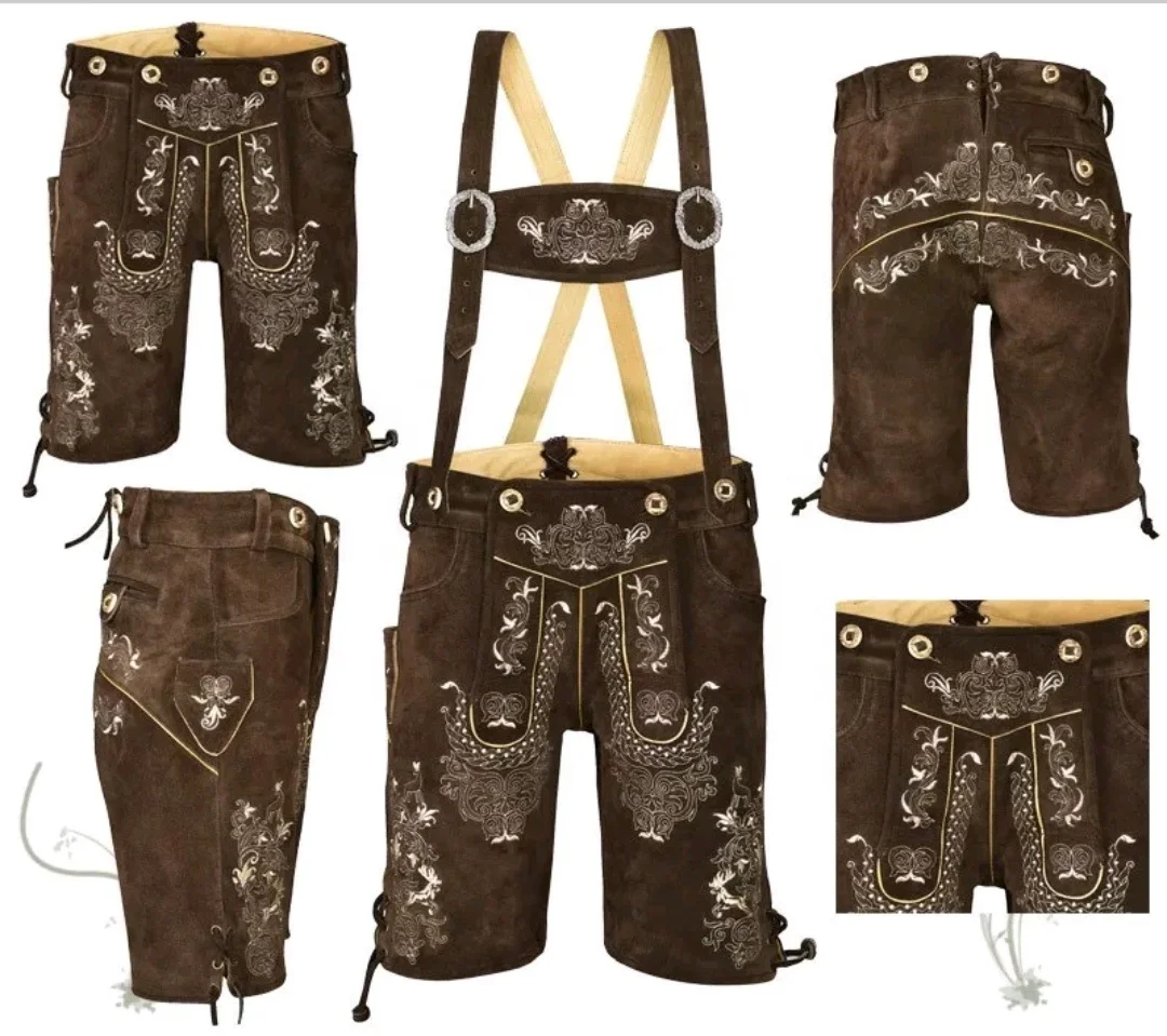 2024 Немецкий фестиваль Oktoberfest Lederhosen мужские Мальчики высокого качества баварский стиль козья замша шорты с принтом талии летние